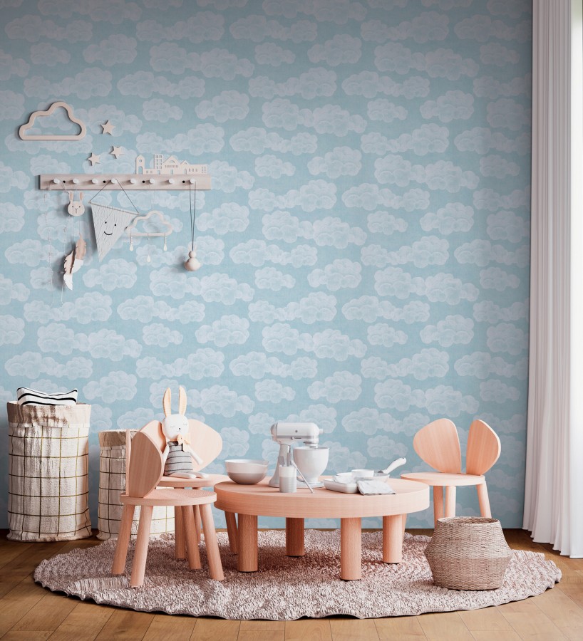 Papel pintado nubes algodón color beige neutro suave para niños y bebé  Sugar Puffy 684867