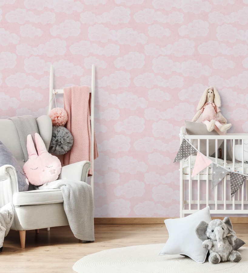 Papel pintado nubes algodón color beige neutro suave para niños y bebé  Sugar Puffy 684868