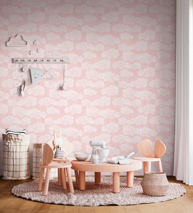 Papel pintado nubes algodón color beige neutro suave para niños y bebé  Sugar Puffy 684868