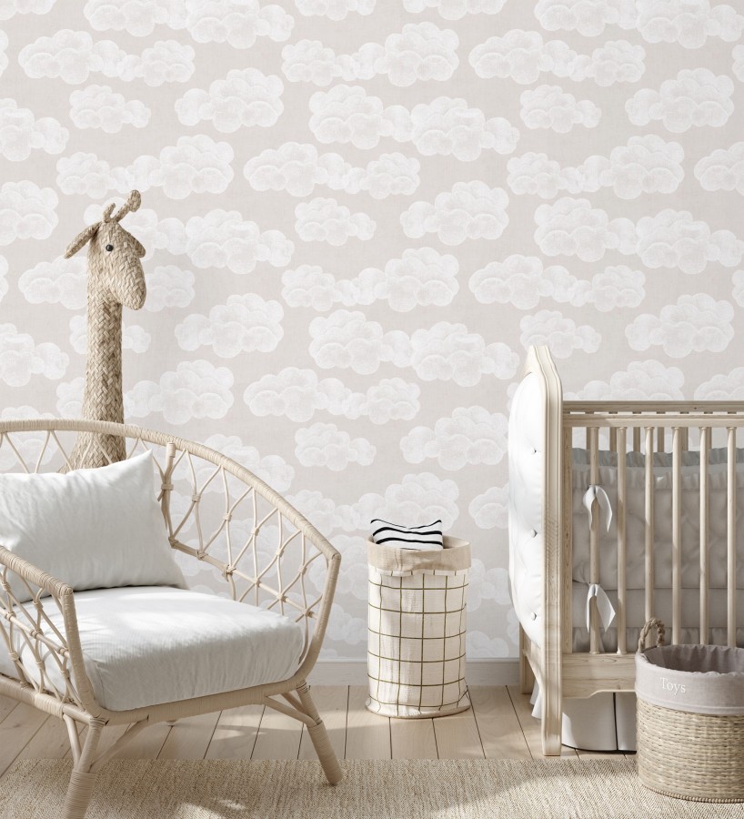 Papel pintado nubes algodón color beige neutro suave para niños y bebé  Sugar Puffy 684869