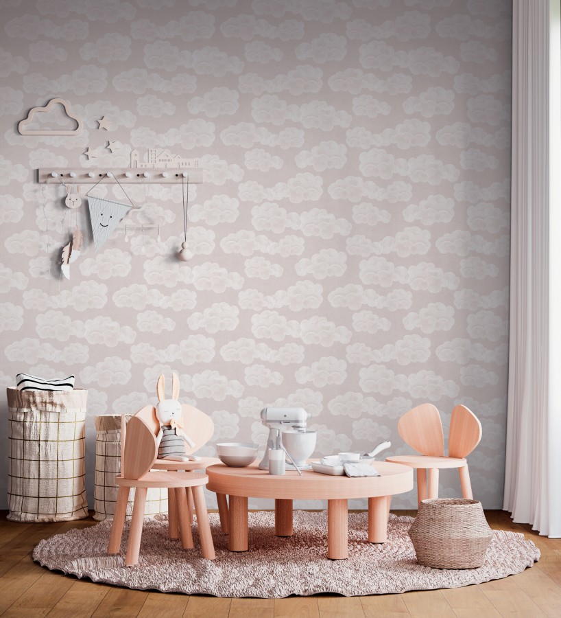 Papel pintado nubes algodón color beige neutro suave para niños y bebé  Sugar Puffy 684869