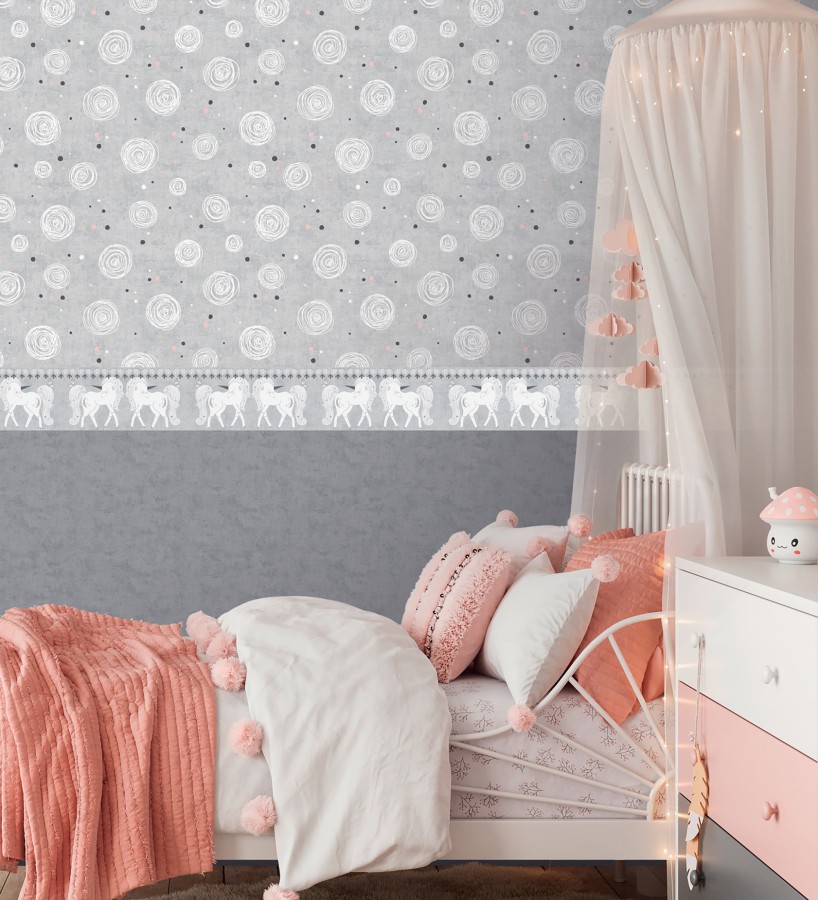 Cenefa de papel pintado de unicornios mágicos color gris lavanda  Foxy Magical 684873