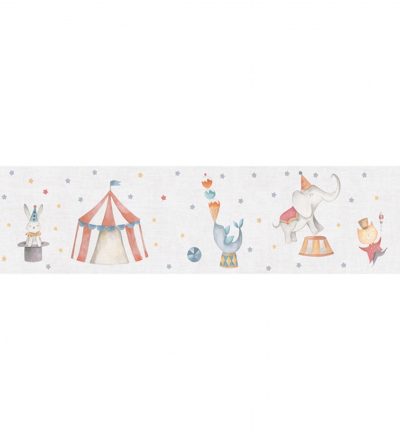 Cenefa de papel pintado circo mágico con animales fantásticos  Playful Circus 684875