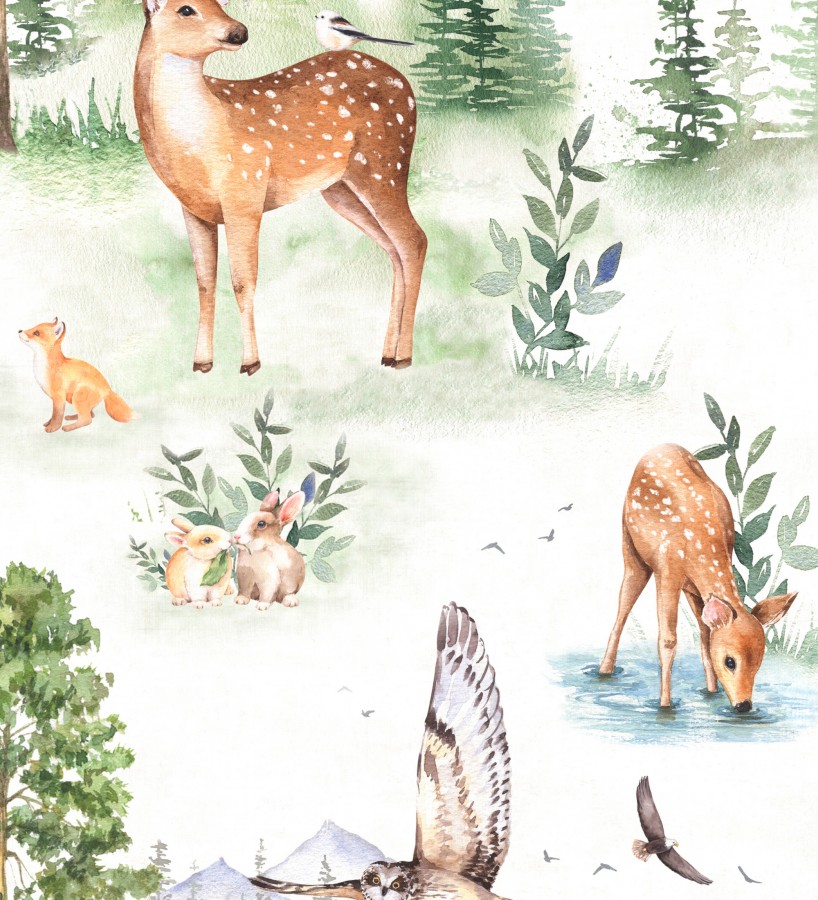 Papel pintado bosque infantil de ciervos, zorros, conejos, águilas y búhos  Yellowstone Animals 684877