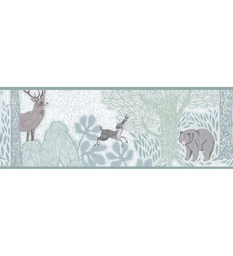 Cenefa de papel pintado bosque con osos y ciervos infantil  Bambi Bear 684880