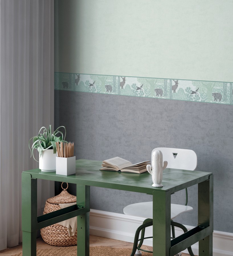 Cenefa de papel pintado bosque con osos y ciervos infantil  Bambi Bear 684880