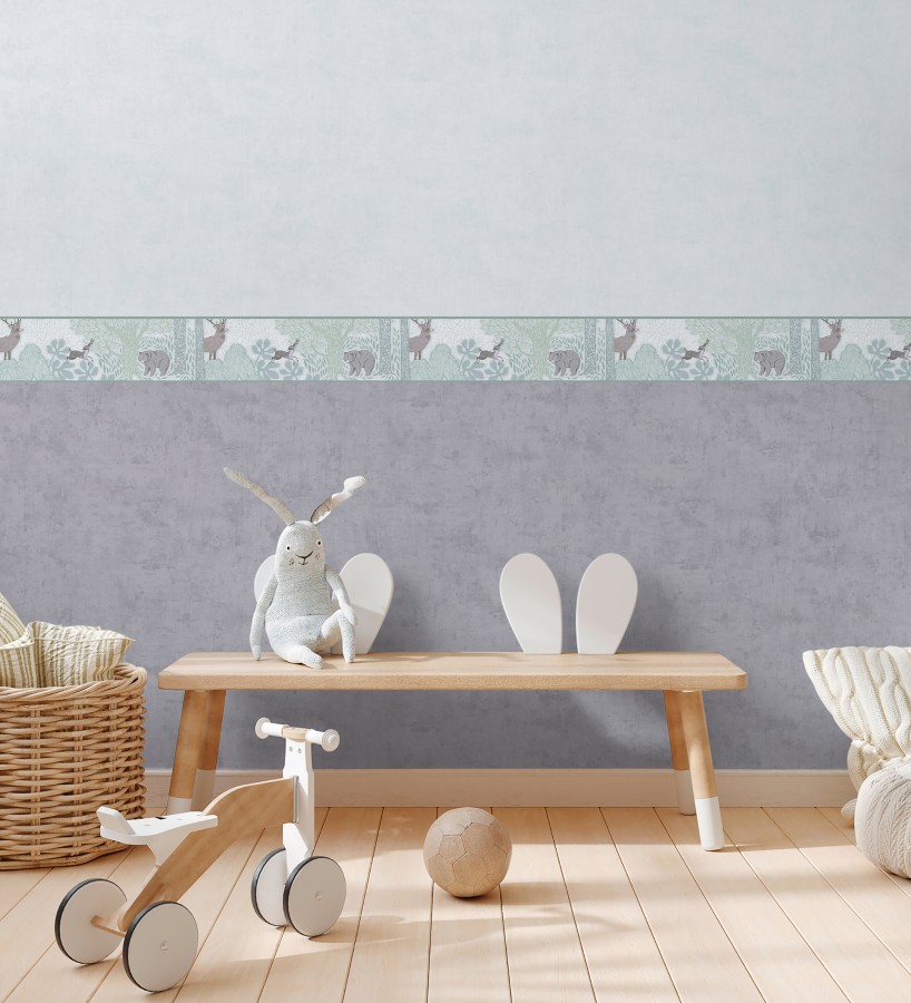 Cenefa de papel pintado bosque con osos y ciervos infantil  Bambi Bear 684880
