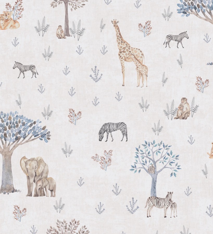 Papel pintado de árboles jirafas monos cebras y elefantes infantil  Safari Dreamy 684882