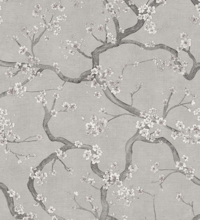 Papel pintado flores blancas fondo texturizado tonos grises  Katsura Elegant 684891