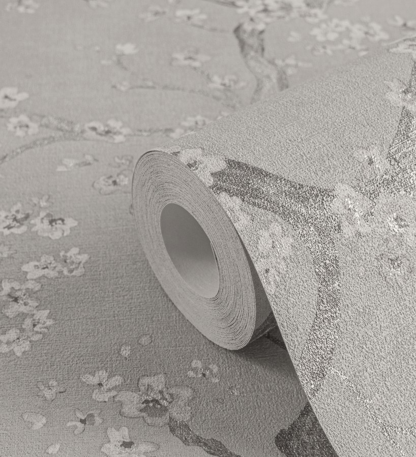 Papel pintado flores blancas fondo texturizado tonos grises  Katsura Elegant 684891