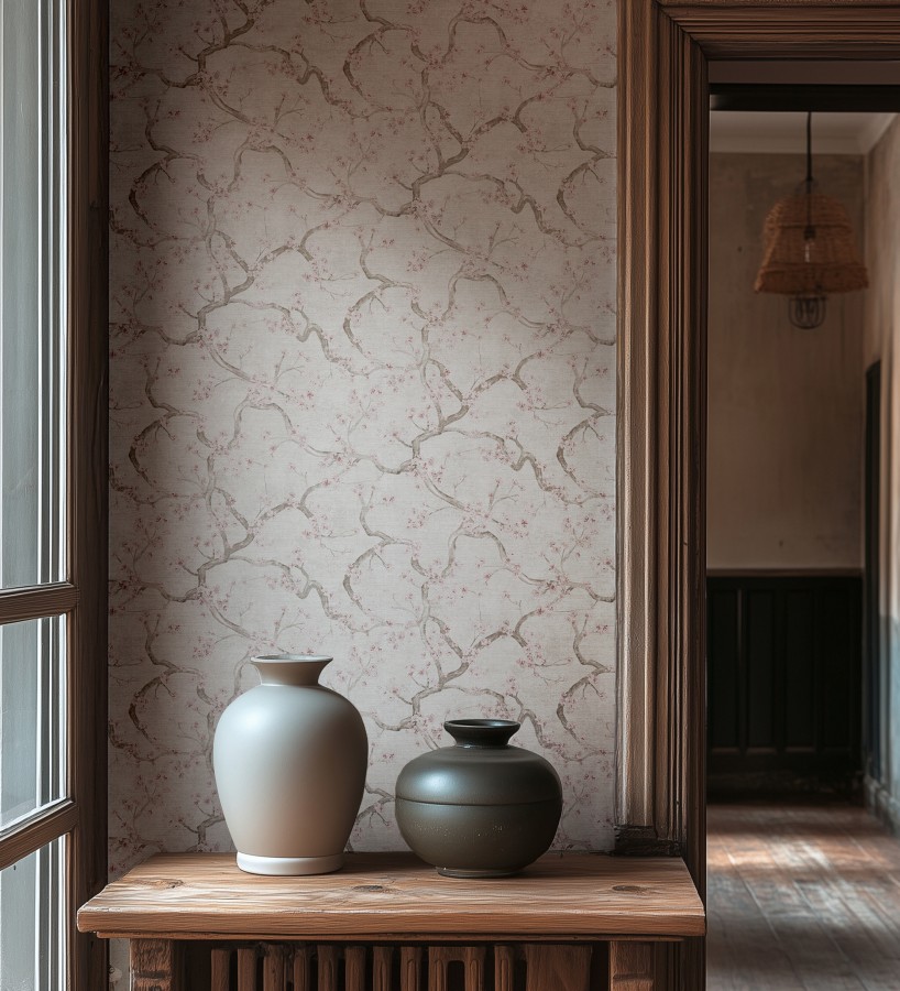 Papel pintado flores rosa y blanco fondo texturizado tonos blanco  Katsura Elegant 684893