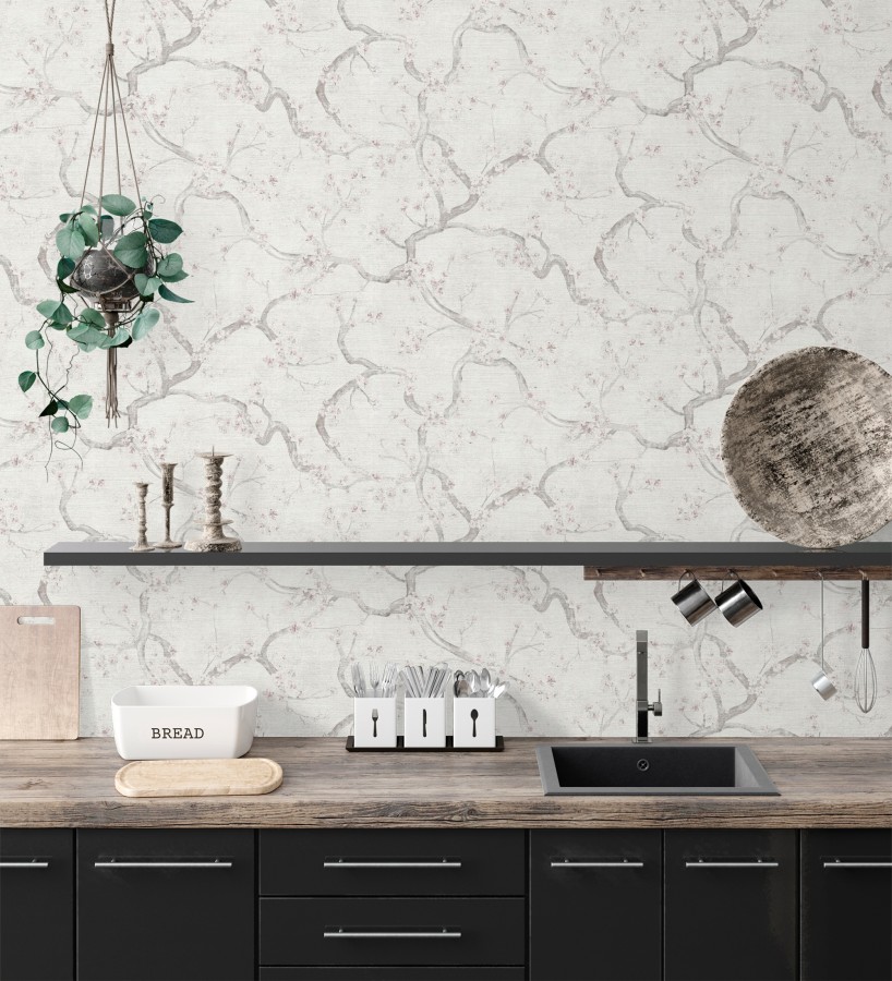 Papel pintado flores rosa y blanco fondo texturizado tonos blanco  Katsura Elegant 684893
