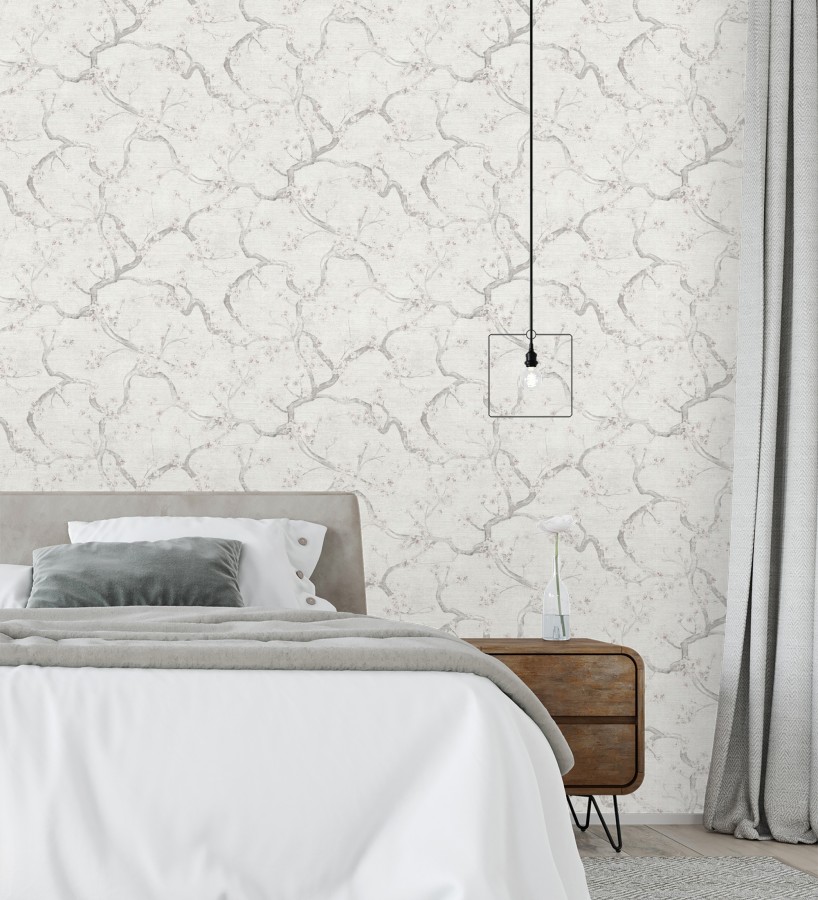Papel pintado flores rosa y blanco fondo texturizado tonos blanco  Katsura Elegant 684893