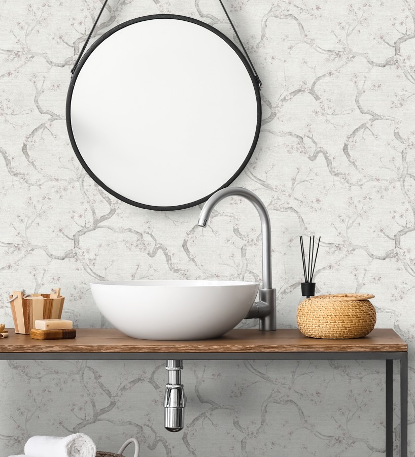 Papel pintado flores rosa y blanco fondo texturizado tonos blanco  Katsura Elegant 684893