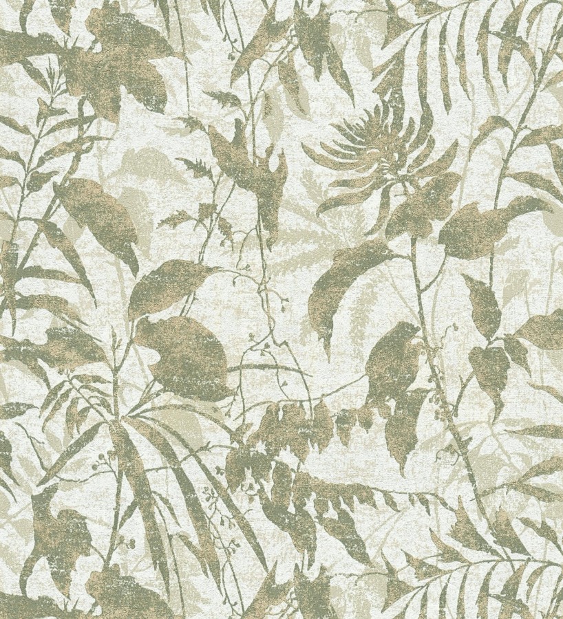 Papel pintado selva vintage de hojas verdes fondo blanco roto  Hibiscus Radiant 684894