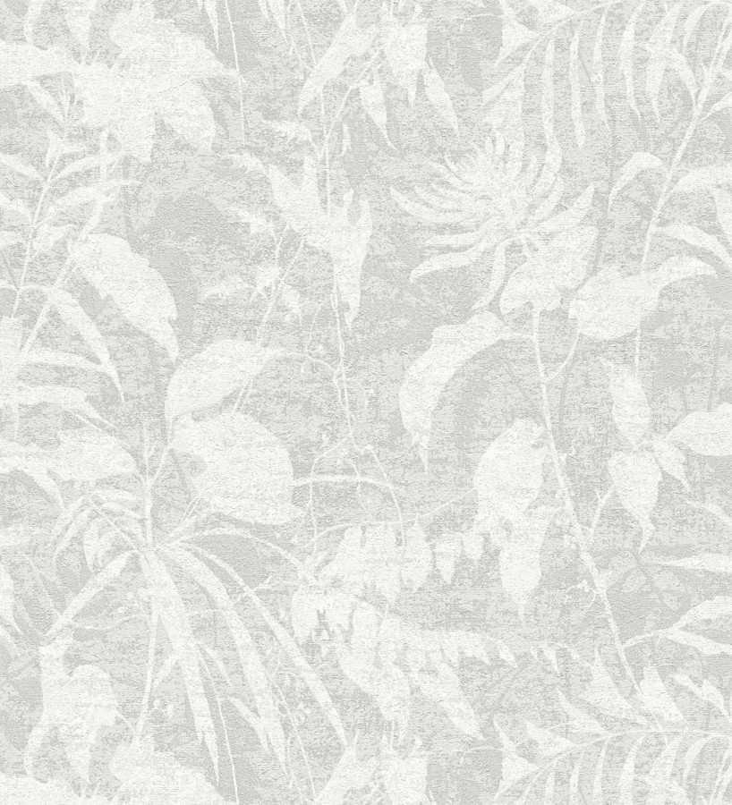 Papel pintado selva vintage de hojas blancas fondo gris claro  Hibiscus Radiant 684896