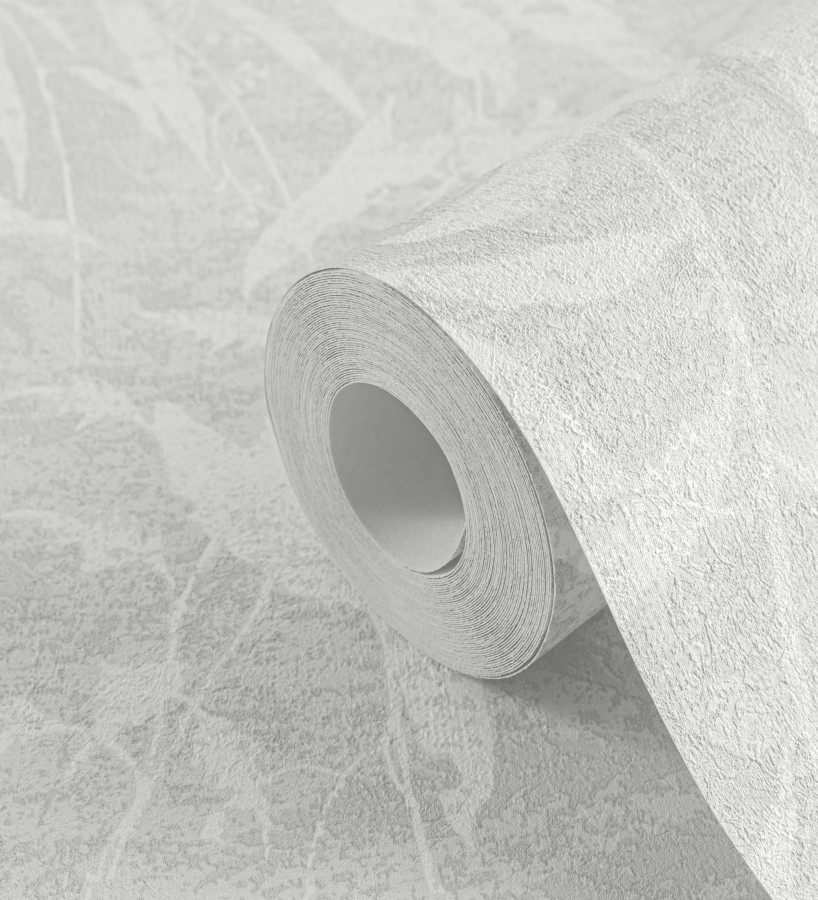 Papel pintado selva vintage de hojas blancas fondo gris claro  Hibiscus Radiant 684896