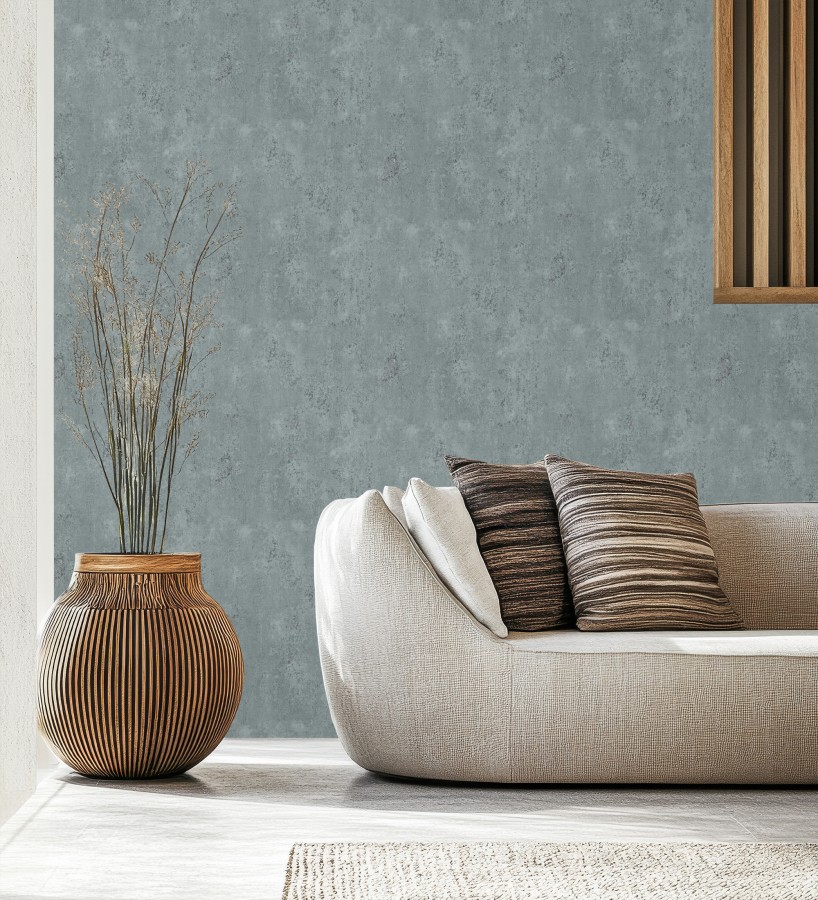 Papel pintado mortero a la cal azul petróleo texturizado mate  Somad Concrete 684903