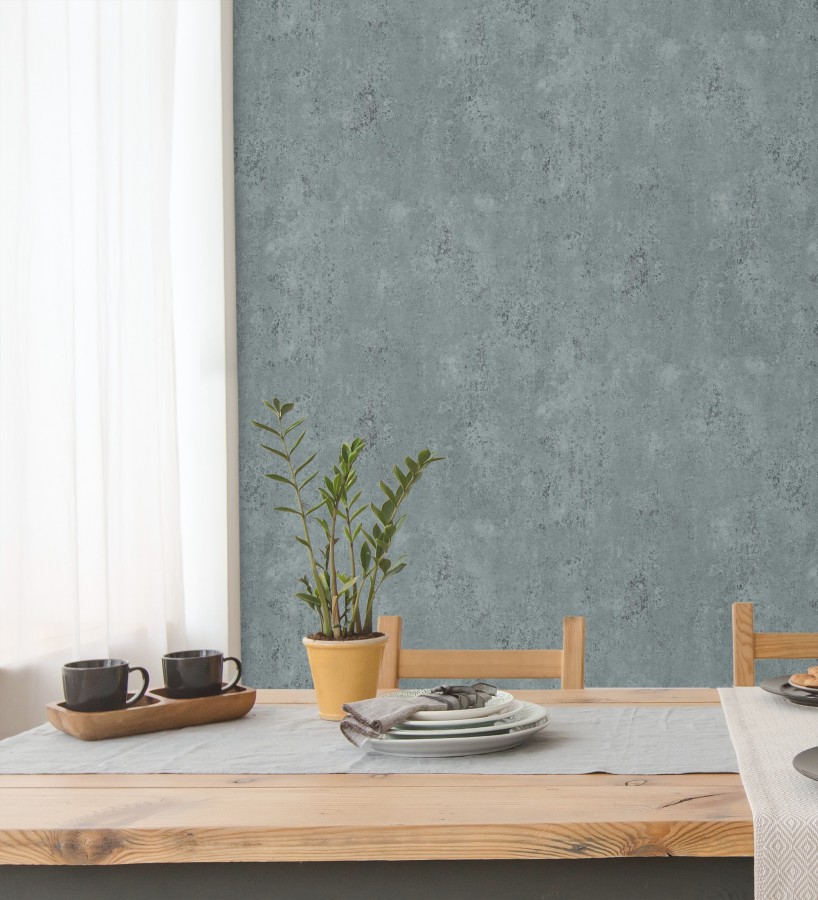 Papel pintado mortero a la cal azul petróleo texturizado mate  Somad Concrete 684903