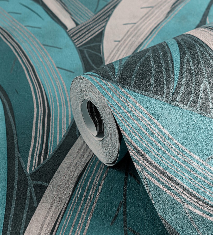 Papel pintado hojas vibrantes en grabado retro texturizado  Hibiscus Lush 684907