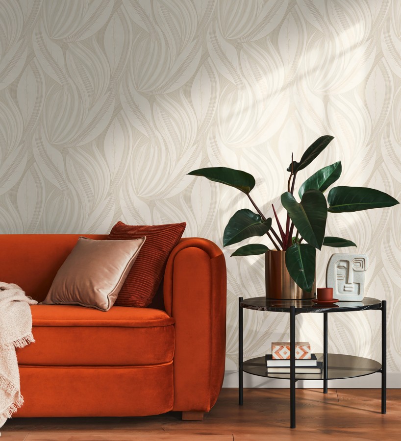Papel pintado hojas vibrantes en grabado retro texturizado  Hibiscus Lush 684909