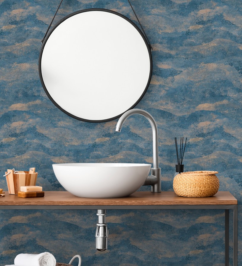 Papel pintado lienzo con nubes doradas evanescentes fondo azul  Ocean Bold 684911