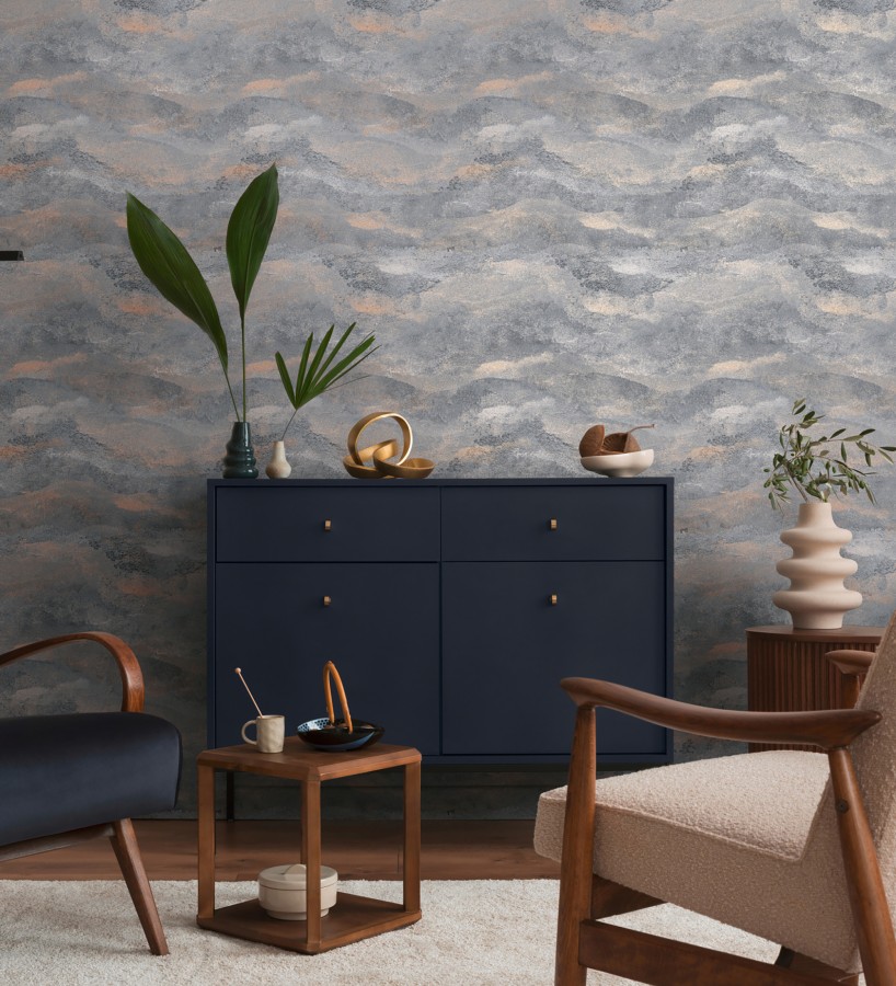 Papel pintado lienzo con nubes bronce evanescentes fondo gris  Ocean Bold 684912