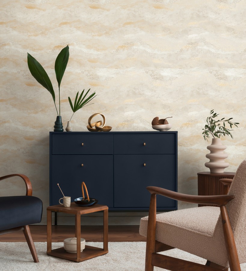 Papel pintado lienzo con nubes doradas evanescentes fondo arena  Ocean Bold 684913