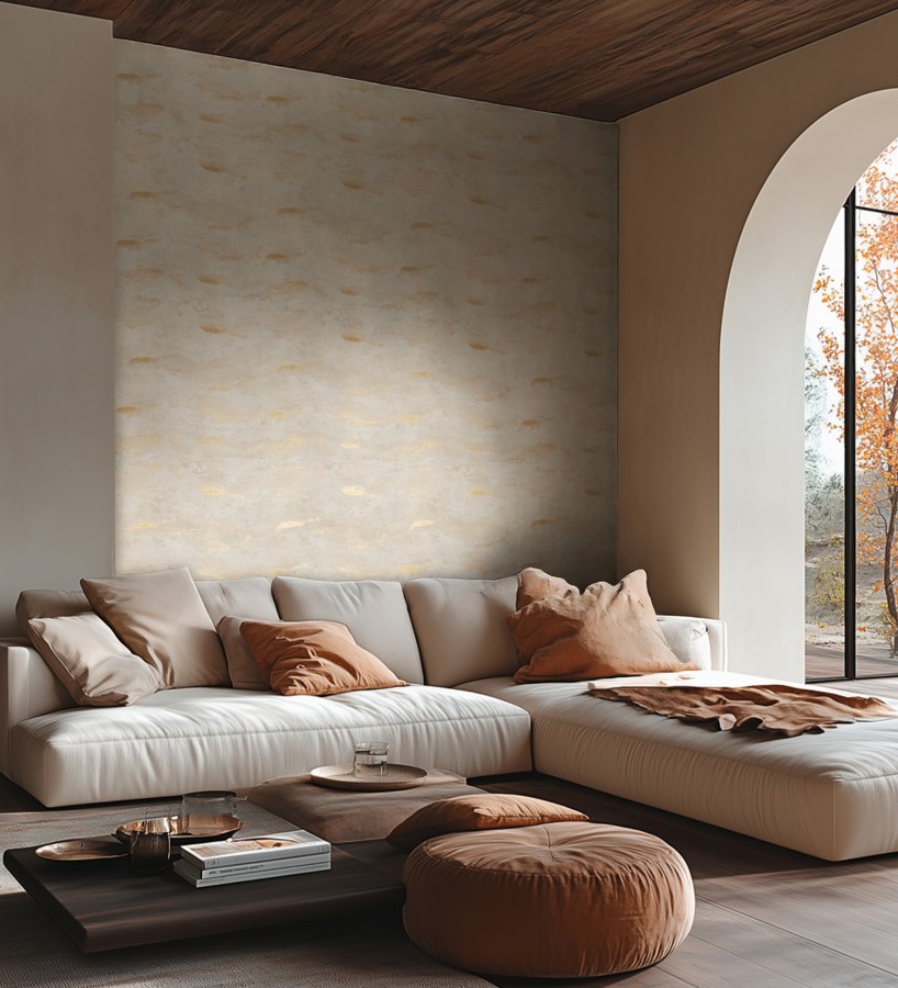 Papel pintado lienzo con nubes doradas evanescentes fondo arena  Ocean Bold 684913