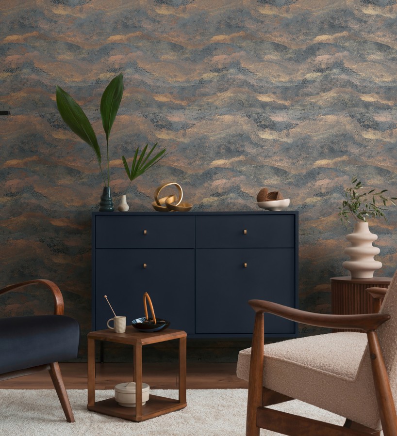 Papel pintado lienzo con nubes bronce evanescentes fondo gris carbón  Ocean Bold 684914
