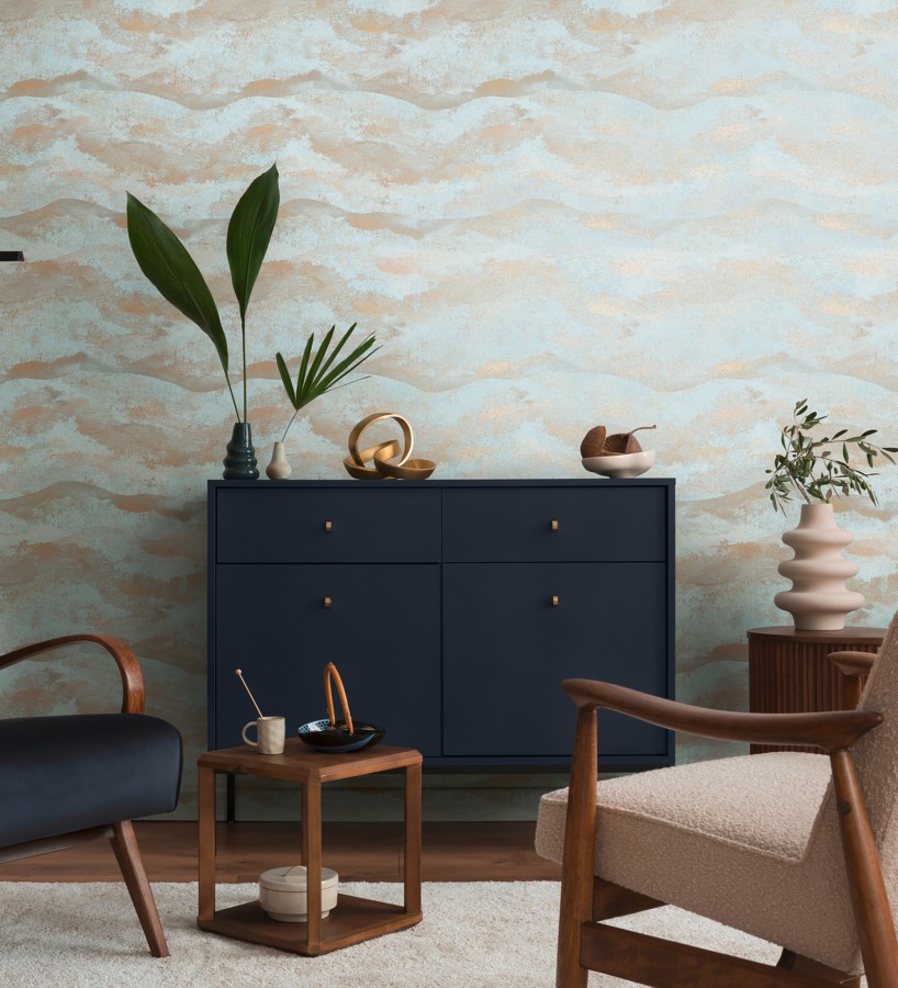Papel pintado lienzo con nubes bronce evanescentes fondo azul glacial  Ocean Bold 684915