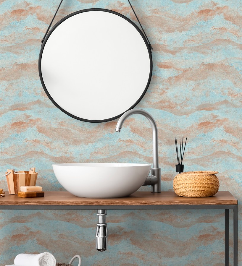 Papel pintado lienzo con nubes bronce evanescentes fondo azul glacial  Ocean Bold 684915