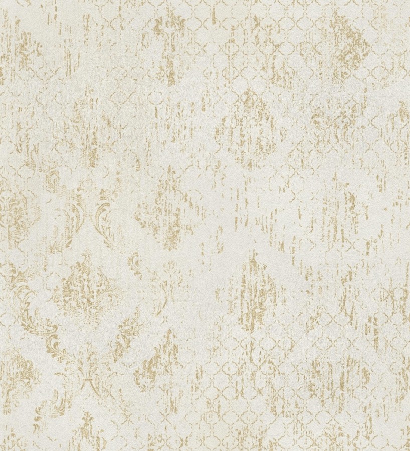 Papel pintado damasco pátina antigua dorado y blanco roto  Roma Eternal 684917