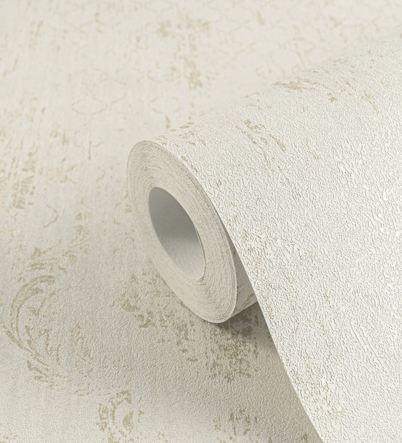 Papel pintado damasco pátina antigua dorado y blanco roto  Roma Eternal 684917
