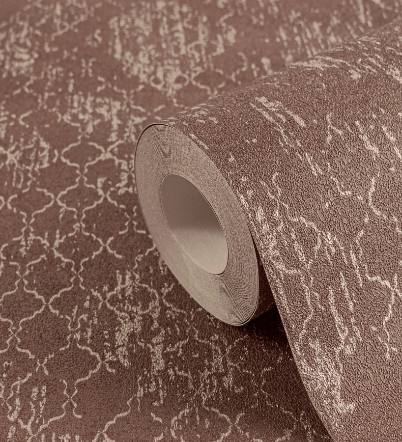 Papel pintado damasco pátina antigua dorado y burdeos  Roma Eternal 684918