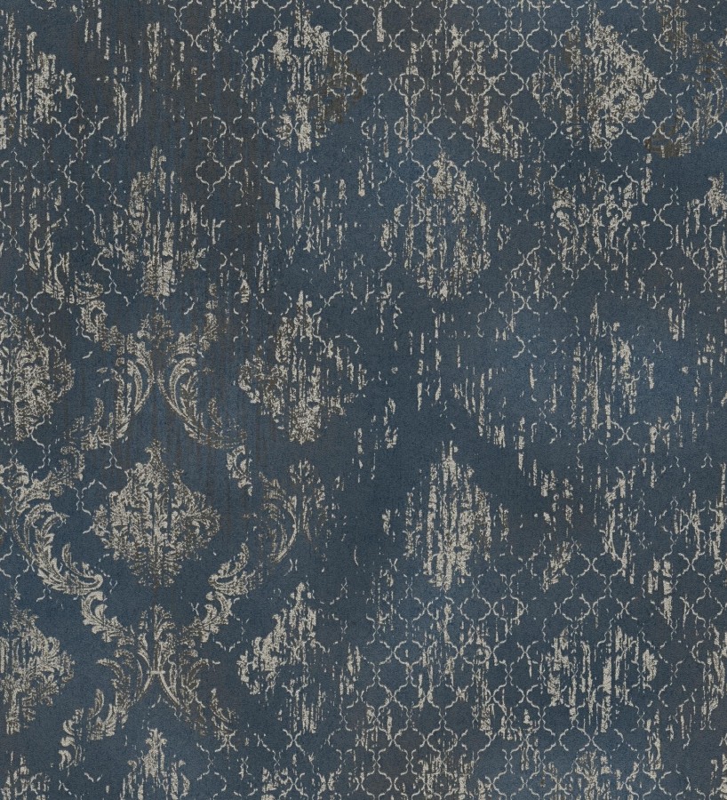 Papel pintado damasco pátina antigua dorado y azul eléctrico  Roma Eternal 684919