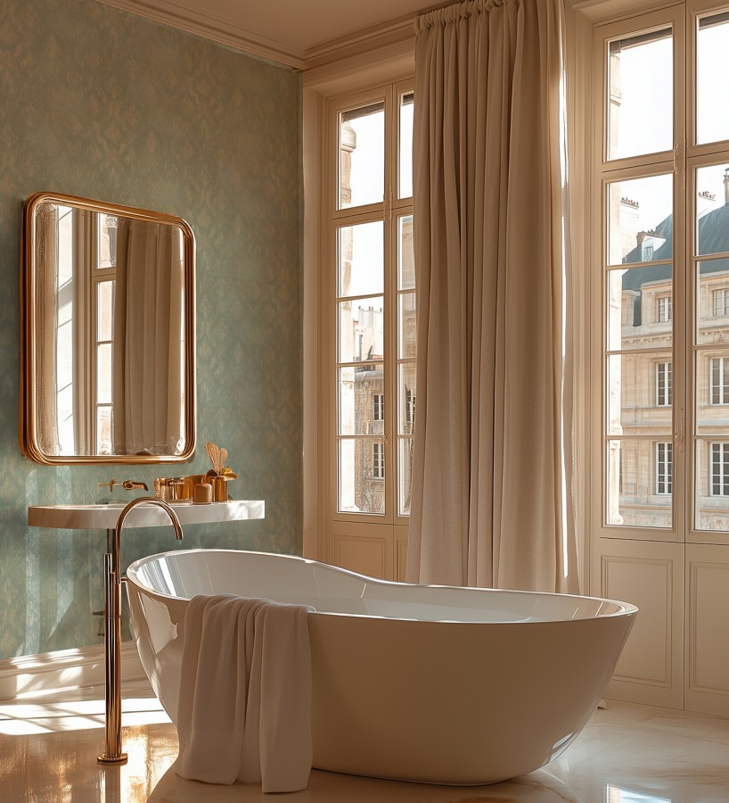 Papel pintado damasco pátina antigua dorado y verde celadón  Roma Eternal 684920