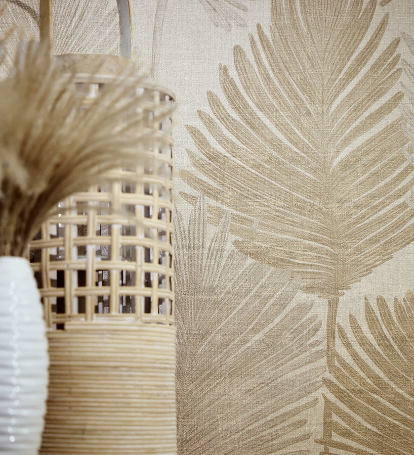 Papel pintado sutiles palmas taupe textura textil fondo neutro  Lantau Mystic 684921
