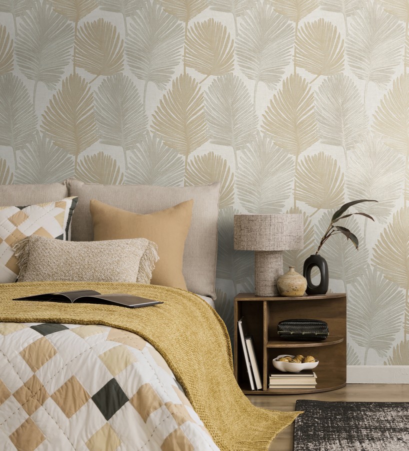 Papel pintado sutiles palmas taupe textura textil fondo neutro  Lantau Mystic 684921