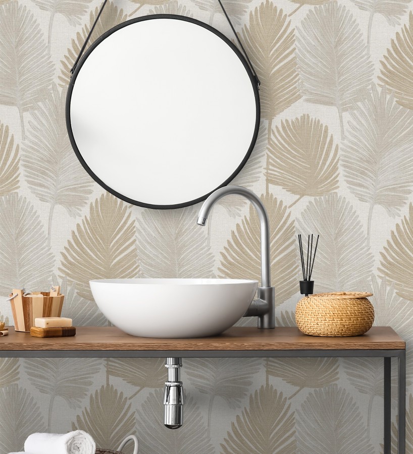 Papel pintado sutiles palmas taupe textura textil fondo neutro  Lantau Mystic 684921