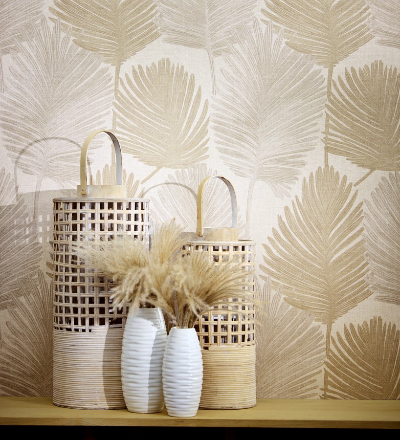 Papel pintado sutiles palmas taupe textura textil fondo neutro  Lantau Mystic 684921