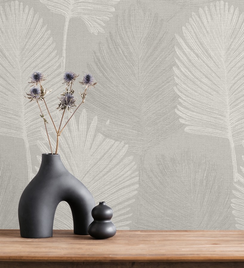 Papel pintado sutiles palmas taupe textura textil fondo gris  Lantau Mystic 684922