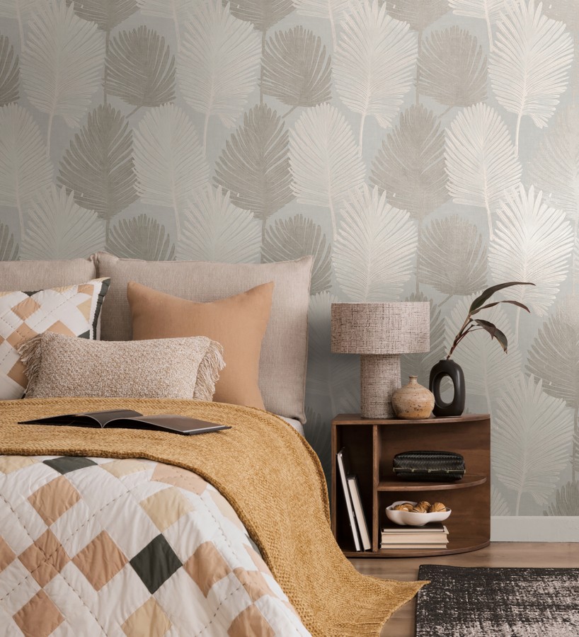 Papel pintado sutiles palmas taupe textura textil fondo gris  Lantau Mystic 684922