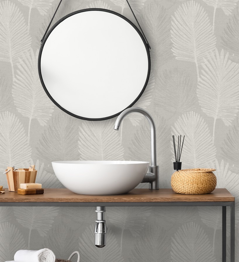 Papel pintado sutiles palmas taupe textura textil fondo gris  Lantau Mystic 684922