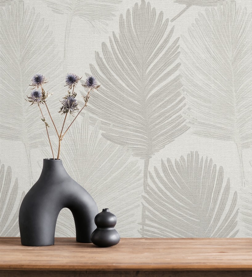Papel pintado sutiles palmas tonos neutro textura textil fondo blanco  Lantau Mystic 684923