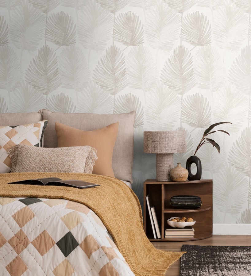 Papel pintado sutiles palmas tonos neutro textura textil fondo blanco  Lantau Mystic 684923