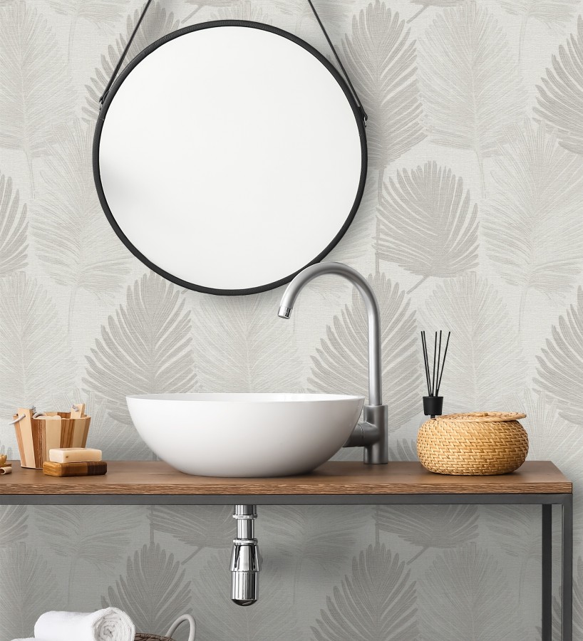 Papel pintado sutiles palmas tonos neutro textura textil fondo blanco  Lantau Mystic 684923
