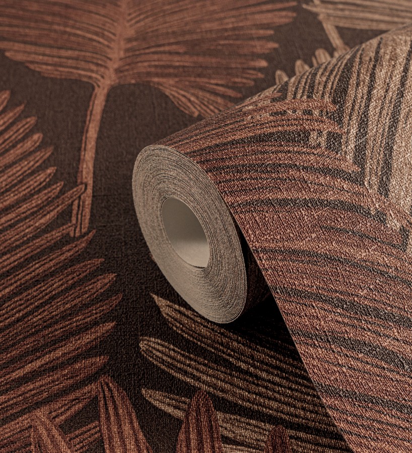 Papel pintado sutiles palmas terracota textura textil fondo marrón rojizo  Lantau Mystic 684925
