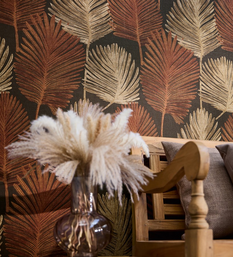 Papel pintado sutiles palmas terracota textura textil fondo marrón rojizo  Lantau Mystic 684925