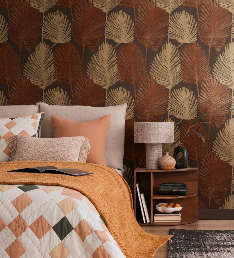 Papel pintado sutiles palmas terracota textura textil fondo marrón rojizo  Lantau Mystic 684925